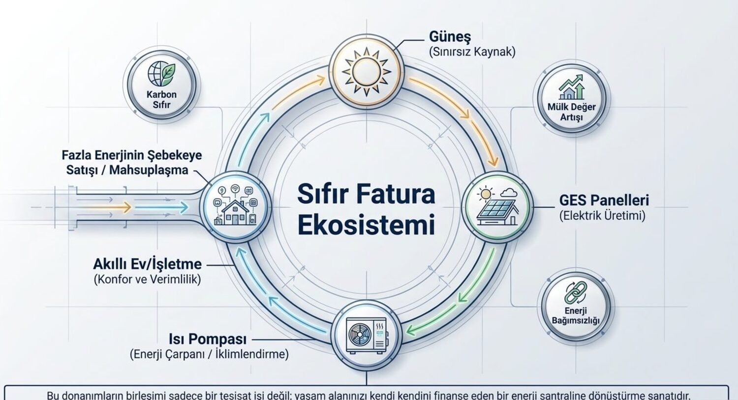 Gunes panel isi pompasi ev enerji dongusu sifir fatura ekosistemi